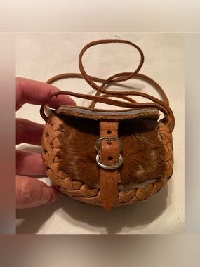 Navajo Style Mini Leather and Deer Skin Hand Tooled Crossbody Bag  Vintage